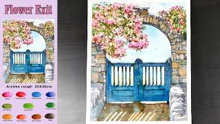 Landscape Watercolor - Flower Exit (sketch & color mixing view)  NAMIL ART