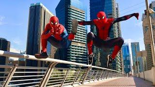 Parkour two Spider-Man doing a somersault