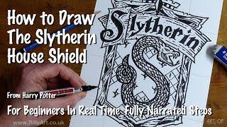 How To Draw the Slytherin Coat of Arms Hogwarts School House Shield from Harry Potter