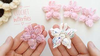 Вяжем миниатюрные бабочки 🩷 крючком. МК. Легко, быстро и красиво  Crochet butterflies with  (DIY)