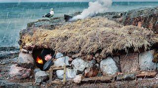 3 Day Beach Bushcraft: HEAVY RAIN & WIND - Expanding my Shelter -ASMR