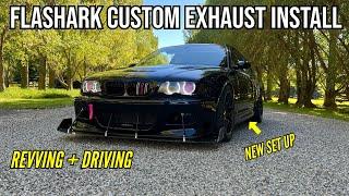 GTR style e46 M3 side exit exhaust build - Flashark 3" muffler install and start up -  exhaust noise