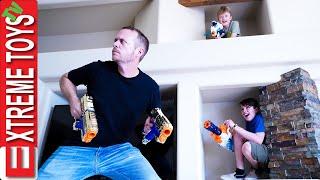 Sneak Attack Payback on Dad! Ethan and Cole Family X-Shot Blaster Battle!