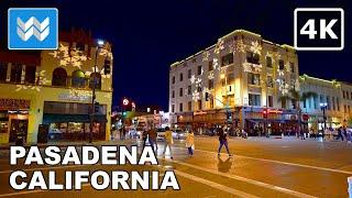 [4K]  Downtown Pasadena, California at Night - Christmas Walking Tour & Travel Guide 