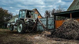 Вывоз навоза самодельным погрузчиком на  ЮМЗ