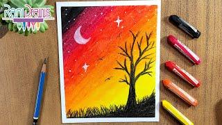 How to draw EASY LANDSCAPE with OIL PASTEL