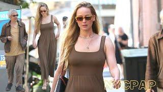 Jennifer Lawrence leaves Café Cluny with french Director Leos Carax