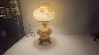 eBay Listing: Gone with the Wind hand painted glass Hurricane Lamp double light - brass base