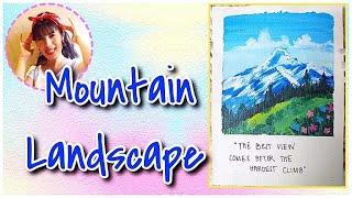 Easy Mountain Landscape Painting| Daily Art| Polaroid Format | ART THERAPY by Shelly