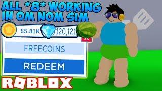 ALL *8* NEW WORKING CODES IN OM NOM SIMULATOR!! (ROBLOX)