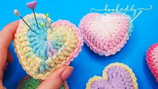 How to Crochet a Cute Padded Heart  NO SEWING REQUIRED!