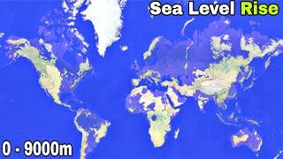 World Flood Map | Sea Level Rise (0 - 9000m)