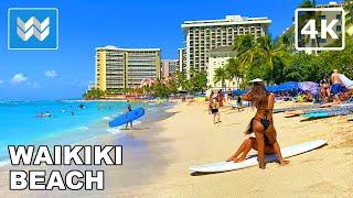 [4K] Waikiki Beach in Honolulu Hawaii - Walking Tour Vlog & Vacation Travel Guide  Relaxing Waves