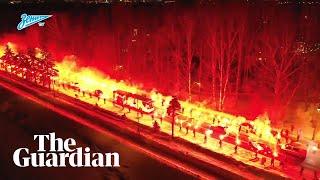 Zenit fans give team fiery welcome before Europa League tie