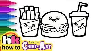 Glitter Burger Meal for Kids | How to Draw Burger and Fries | Hooplakidz How To - Chiki Art