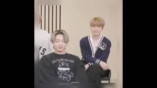 Jimin makes a pout  Jungkook's tongue comes out  and then they're smirk  in interview 