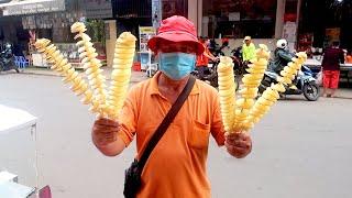 Wow amazing Crispy Fried Potato US$ 0.50 per stick | Street Food in Cambodia