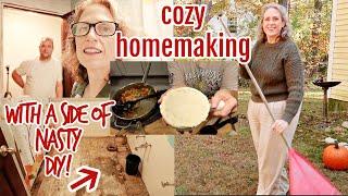 Fall COZY homemaking motivation! AND Bathroom DEMO!! Fall recipes, yard clean up too!