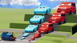 Big & Small Red Vizor vs Big & Small King Dinoco vs Thomas the Tank Engine Train | BeamNG.Drive