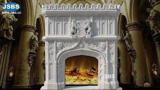 Large Stone Carved Luxury Chateau White Marble Double Fireplace Mantel Surround Design