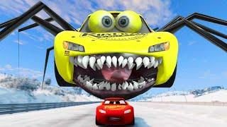 Epic Escape From The Lightning McQueen Granny Eater & Yellow Spider McQueen Car McQueen VS McQueen