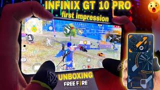 infinix GT 10 pro 5g first impersonation and free fire gameplay test game turbo solo vs squad 27 kil