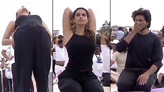 Teja Sajja Shocking Looks Towards Meenakshi Chaudhary at Yoga Day Celebrations In Hyderabad