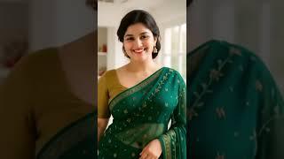 Green  Saree Woman/beautiful Smile Ai Indian Saree Model girl.#ai #saree #model #royalfamily