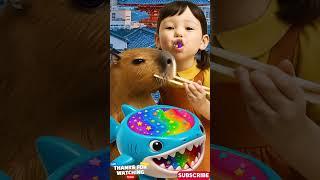 Rainbow Shark Slime Candy ASMR with Capybara and Cute Girl  #shorts #capybara #asmr #slimecandy