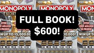  LIVE Cracking Open A $600 Full Book Of Monopoly Secret Vault Scratch Offs!
