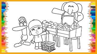 Coloring Pocoyo Fruit Market | How To Color, Easy Coloring, Drawing & Painting