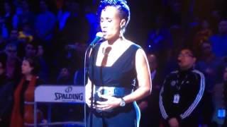 Alison Hinds sings US National Anthem at Brooklyn Nets vs Cleveland Cavaliers game