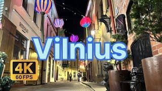 Vilnius, Lithuania. Walking tour 2024. Old Town at night in 5 minutes.