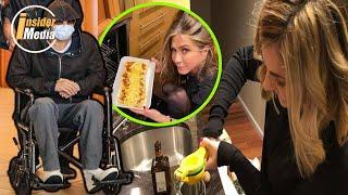 Jennifer Aniston helps ex-husband Brad Pitt cook after he undergoes surgery.