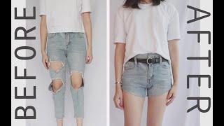 Super easy Refashion DIY ripped Jeans to Jean Shorts // Alexia W