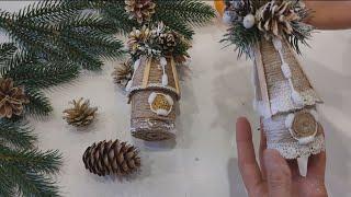 Новогодний Домик на Елку. Christmas decoration ideas with pine cones. DIY CHRISTMAS DECOR Ideas