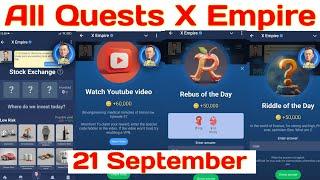 20-21 September All Quests Code X Empire | Riddle Of The Day | Rebus Of The Day | YouTube Video Code