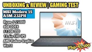 MSI Modern 15 RYZEN 5 5500U | Unboxing & Review | Gaming Test | Budget Laptop