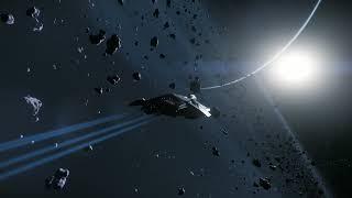 Space Ship in the Asteroid Belt around the Moon Yela | Star Citizen