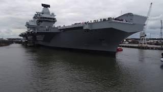 Drone footage shows HMS Queen Elizabeth depart Rosyth hd