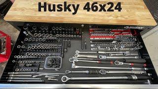 Husky 46”x24” 9 drawer black tool chest. Husky tool box organization. Tour of my toolbox.