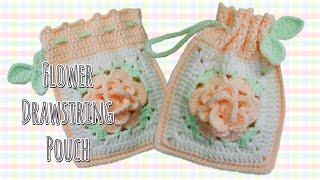 So cute  Flower Drawstring Pouch Crochet | Tutorial