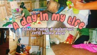 beberes rumah di malam hari sambil refill bumbu dapur yang sudah mulai menipis, vlog mama shareen