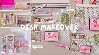 Aesthetic desk makeover  cozy pastel ikea skadis pegboard setup, desk organization 