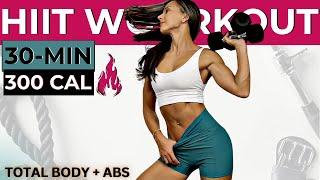 30-MIN INTENSE HIIT WORKOUT + ABS (total body workout with weights to lose weight + belly fat burn)