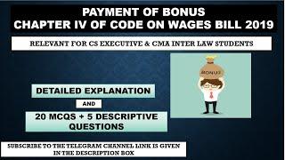 Payment of Bonus - CODE ON WAGES BILL 2019