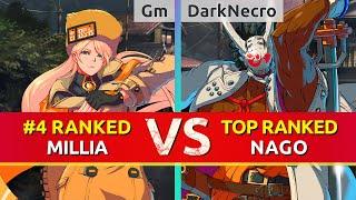 GGST ▰ Gm (#4 Ranked Millia) vs DarkNecro (TOP Ranked Nagoriyuki). High Level Gameplay