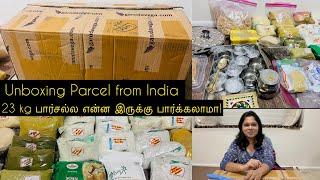 Unboxing India parcel|Unpacking 23 kg parcel from India to USA inTamilஇந்தியாவிலிருந்து வந்த பார்சல்