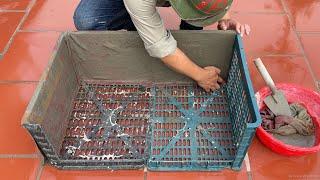 Awesome Idea from Cement, Old Cloth and Plastic Basket - Build a mini aquarium