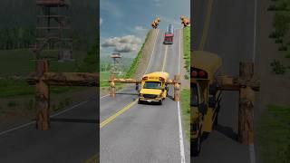 Buses & Semi Fuel Truck vs Log Trap - BeamNG.Drive #shorts #beamngdrive #bus